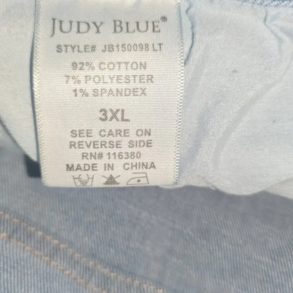 Judy Blue Women Denim Shorts 3XL Light Wash Braided Waist High Rise Frayed Hem
